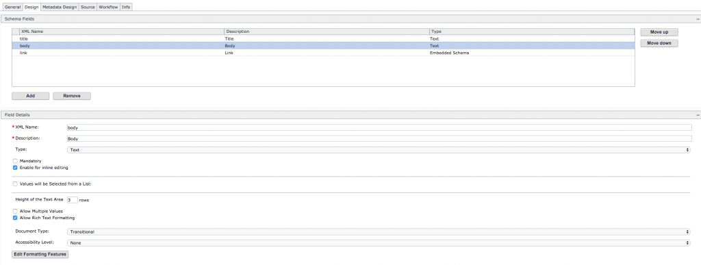 A schema field with rich text editing enabled