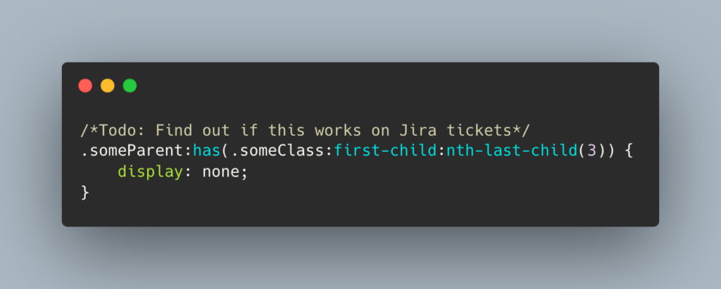 Screenshot of CSS with some snark